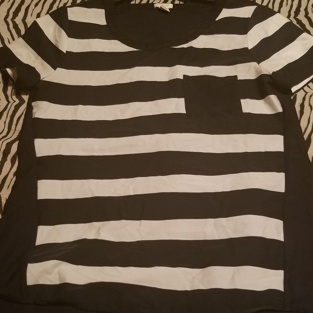 High/low J. Crew Nautical navy and white blouse